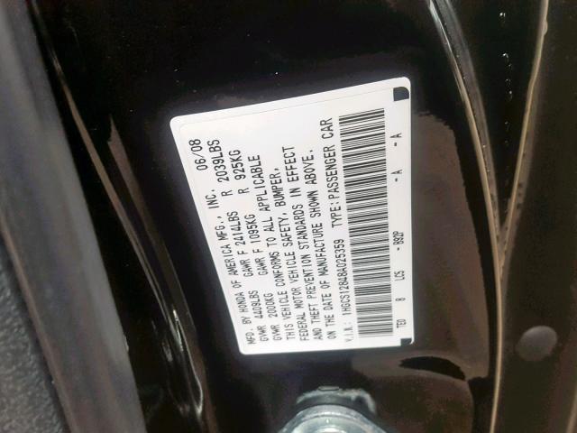 1HGCS12848A025359 - 2008 HONDA ACCORD EXL BLACK photo 10