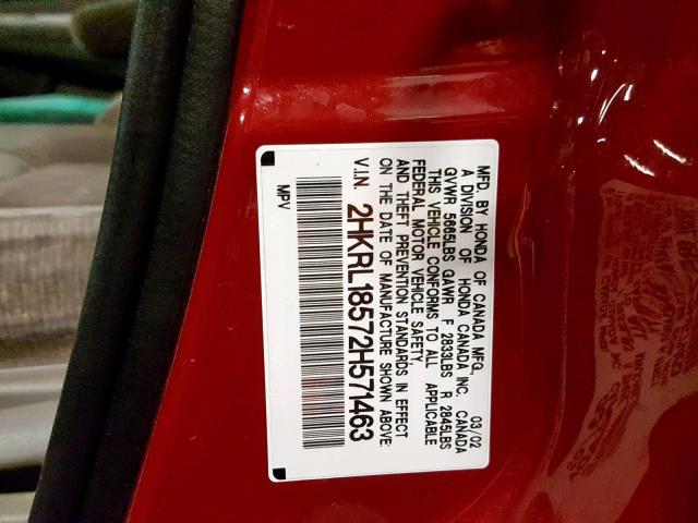 2HKRL18572H571463 - 2002 HONDA ODYSSEY LX RED photo 10