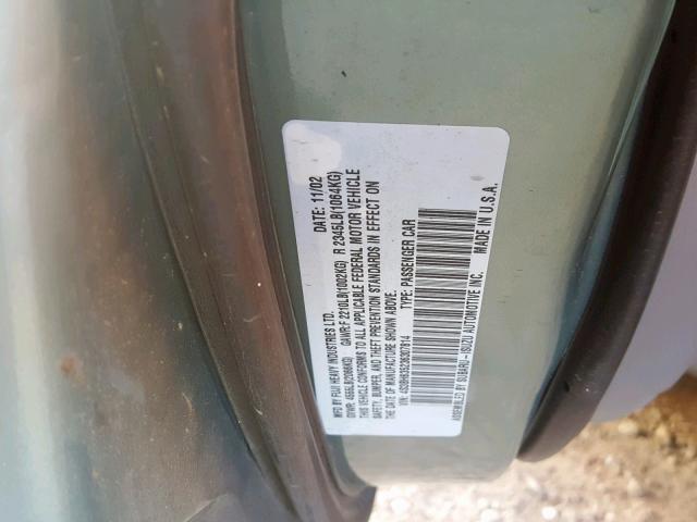 4S3BH635236307814 - 2003 SUBARU LEGACY L GREEN photo 10