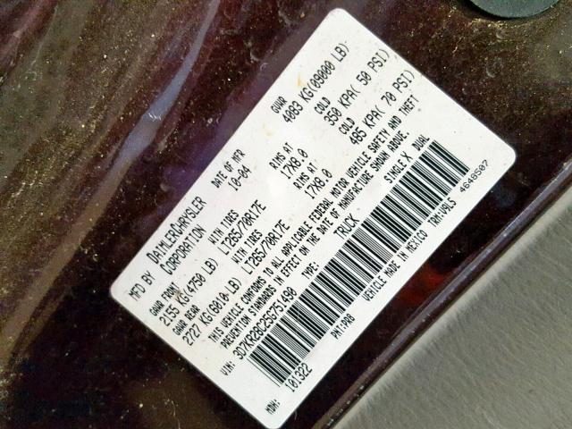 3D7KR28C25G751490 - 2005 DODGE RAM 2500 S MAROON photo 10