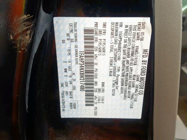 1FAHP34NX8W217480 - 2008 FORD FOCUS S/SE BLACK photo 10