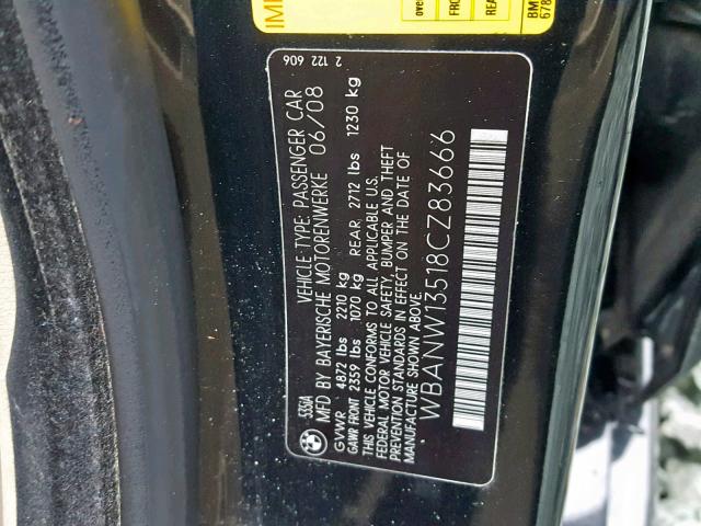 WBANW13518CZ83666 - 2008 BMW 535 I BLACK photo 10