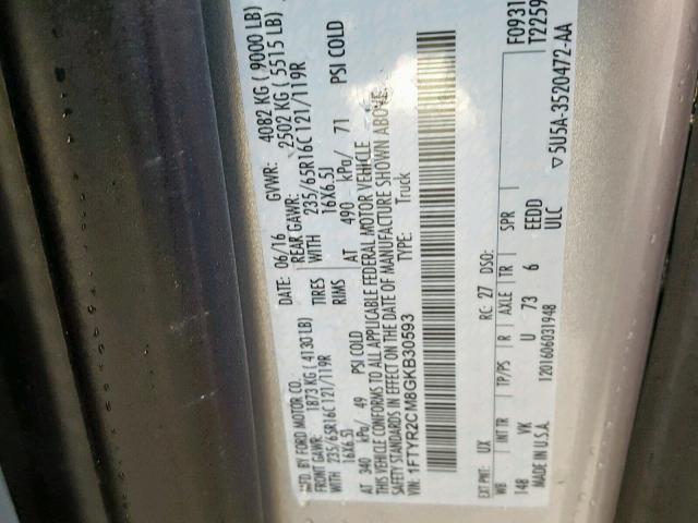 1FTYR2CM8GKB30593 - 2016 FORD TRANSIT T- Gümüş foto 10