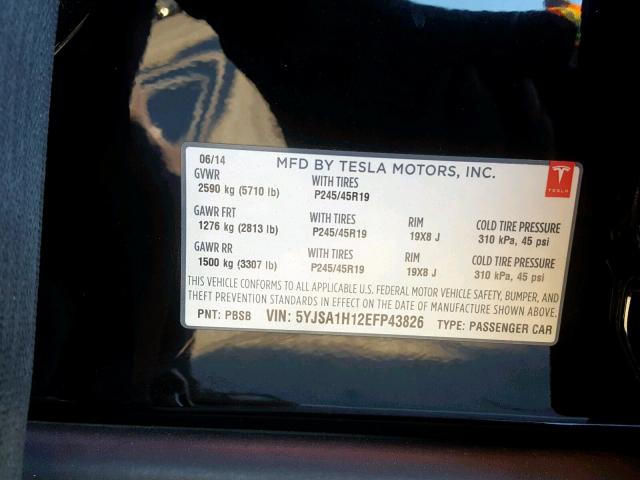 5YJSA1H12EFP43826 - 2014 TESLA MODEL S შავი ფოტო 10
