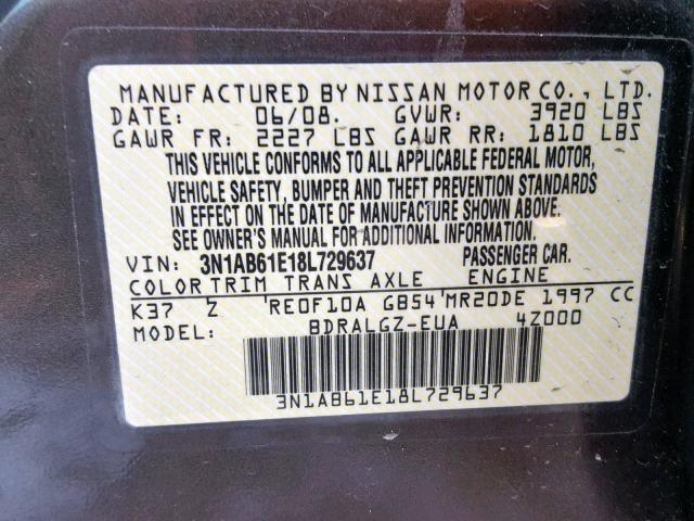 3N1AB61E18L729637 - 2008 NISSAN SENTRA 2.0 BROWN photo 10