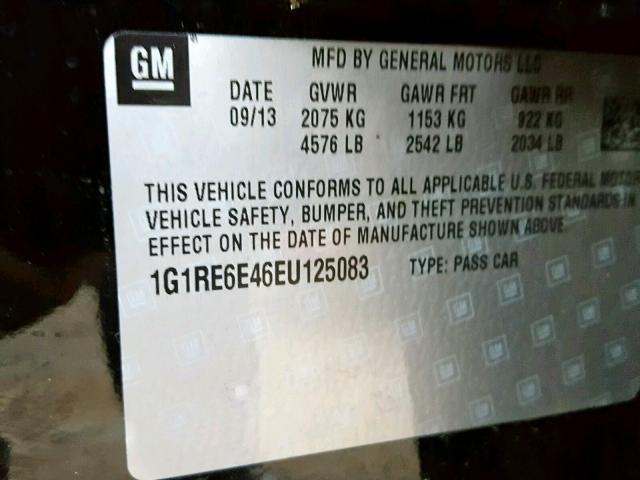 1G1RE6E46EU125083 - 2014 CHEVROLET VOLT BLACK photo 10