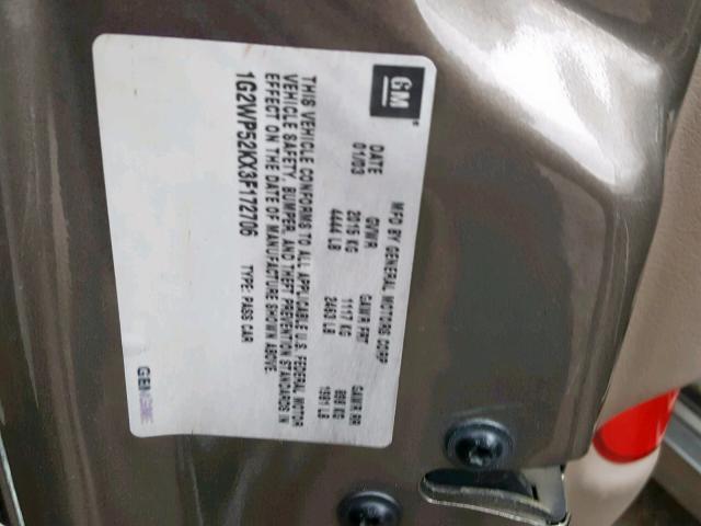 1G2WP52KX3F172706 - 2003 PONTIAC GRAND PRIX TAN photo 10