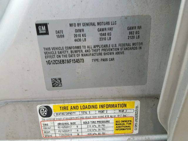 1G1ZC5EB7AF154573 - 2010 CHEVROLET MALIBU 1LT SILVER photo 10