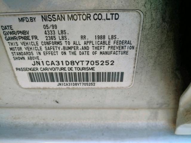 JN1CA31D8YT705252 - 2000 NISSAN MAXIMA GLE WHITE photo 10