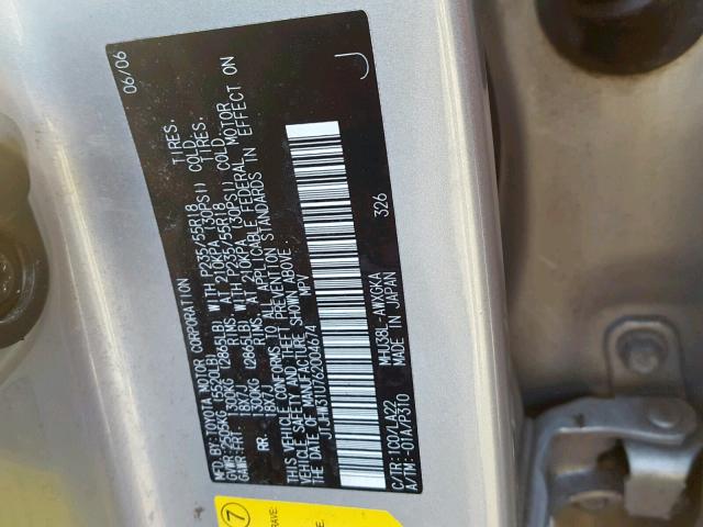 JTJHW31U762004674 - 2006 LEXUS RX 400 SILVER photo 10