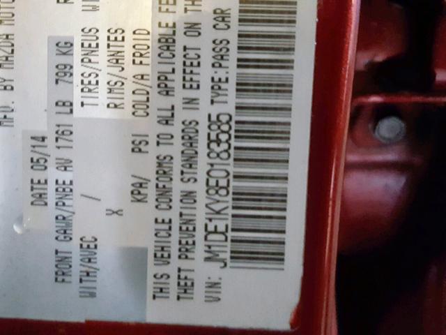 JM1DE1KY8E0183585 - 2014 MAZDA MAZDA2 SPO 勃艮第红 照片 10
