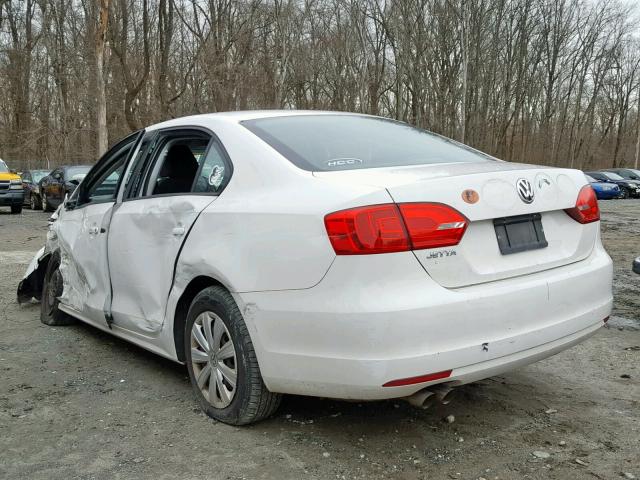 3VW2K7AJ8DM412296 - 2013 VOLKSWAGEN JETTA BASE WHITE photo 3