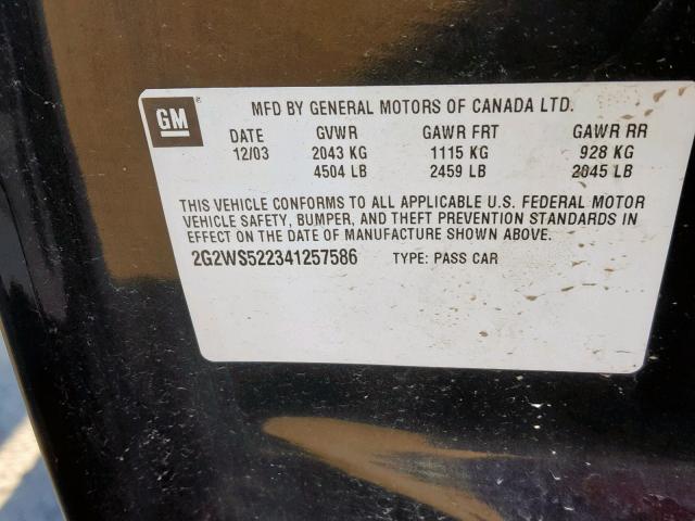 2G2WS522341257586 - 2004 PONTIAC GRAND PRIX BLACK photo 10