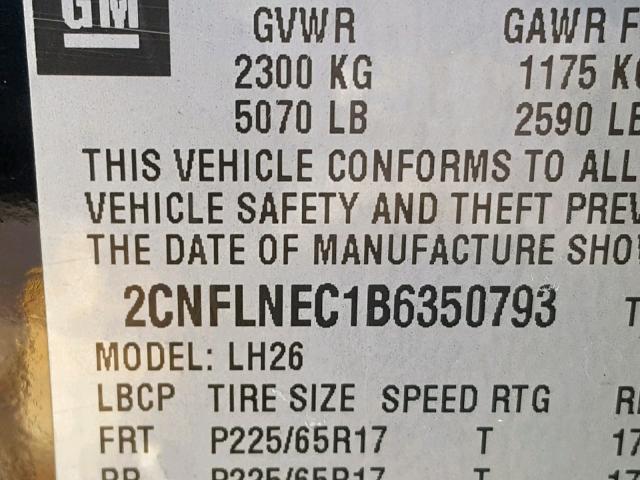 2CNFLNEC1B6350793 - 2011 CHEVROLET EQUINOX LT 黑色 照片 10