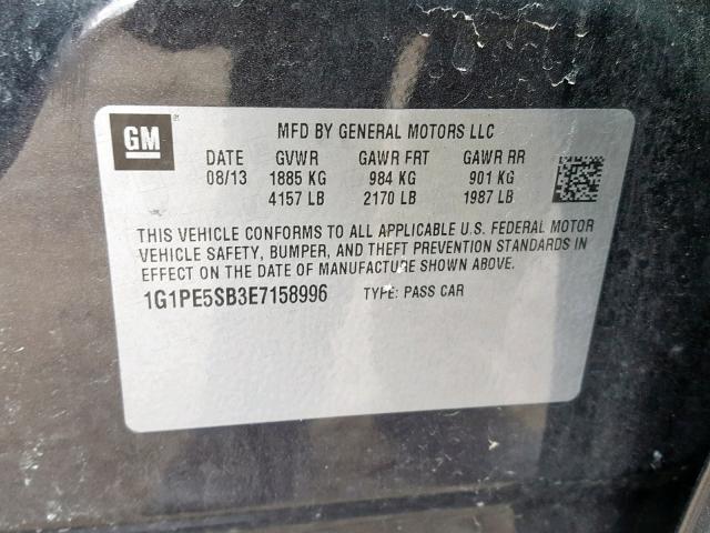 1G1PE5SB3E7158996 - 2014 CHEVROLET CRUZE LT BLACK photo 10