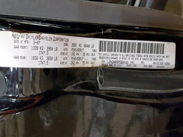 1J8HG48K97C620102 - 2007 JEEP COMMANDER BLACK photo 10