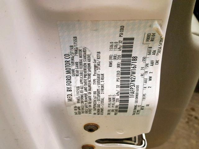 1FAFP37N27W167188 - 2007 FORD FOCUS ZX5 Ağ foto 10