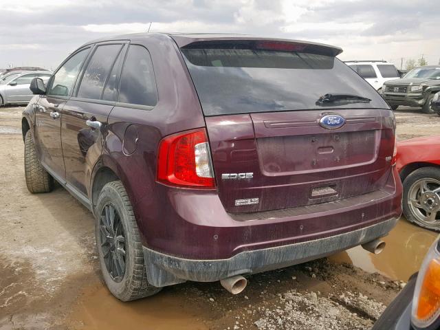 2FMDK3JC5BBB16345 - 2011 FORD EDGE SEL BURGUNDY photo 3