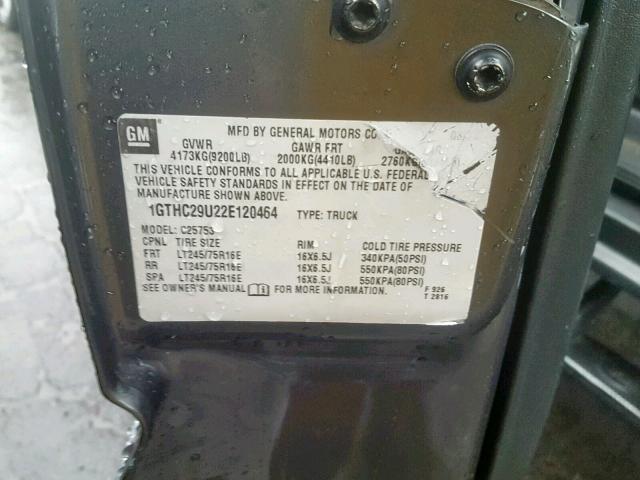 1GTHC29U22E120464 - 2002 GMC SIERRA C25 GRAY photo 10