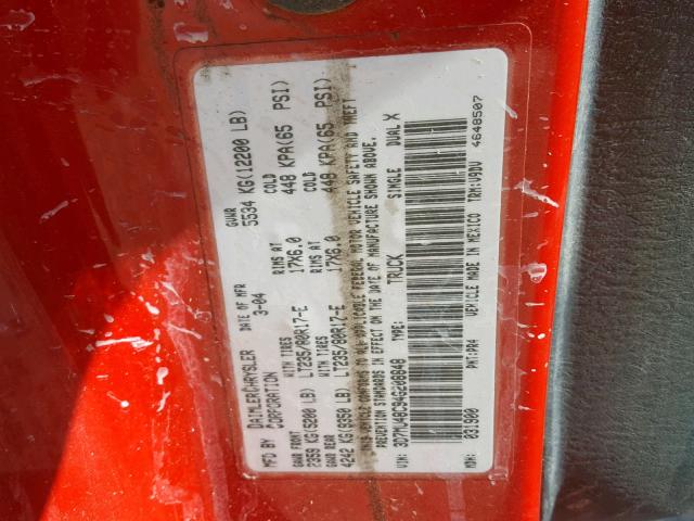 3D7MU48C94G208848 - 2004 DODGE RAM 3500 S RED photo 10