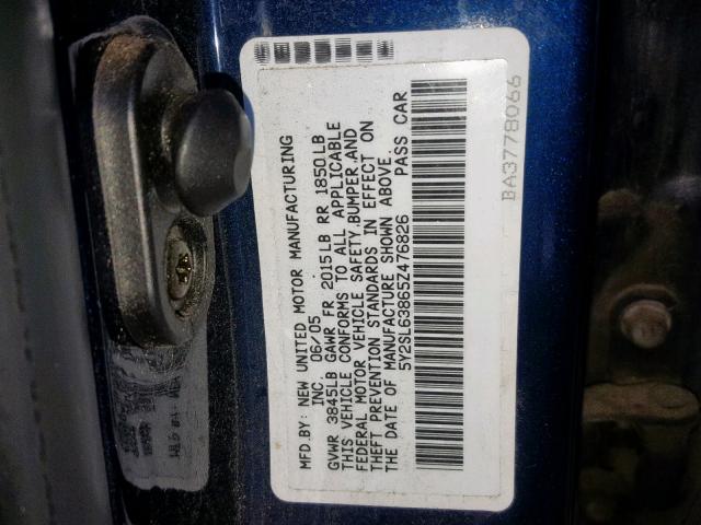 5Y2SL63865Z476826 - 2005 PONTIAC VIBE BLUE photo 10