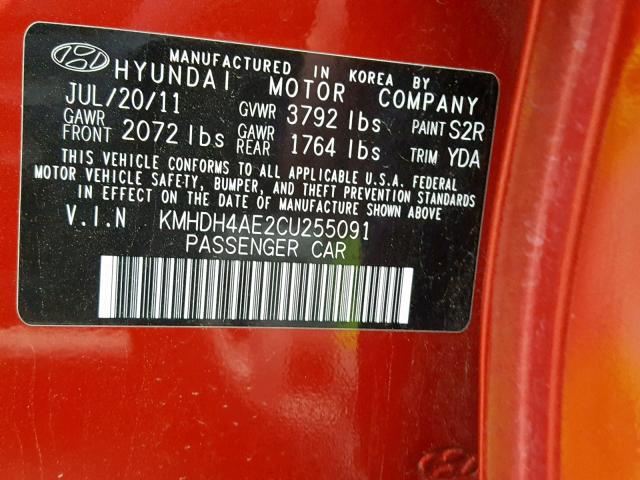 KMHDH4AE2CU255091 - 2012 HYUNDAI ELANTRA GL RED photo 10