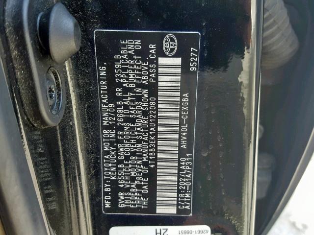 4T1BB3EK1AU122080 - 2010 TOYOTA CAMRY HYBR BLACK photo 10