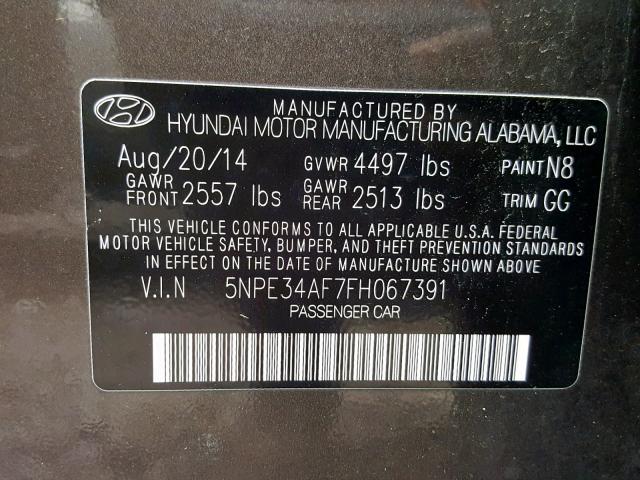 5NPE34AF7FH067391 - 2015 HYUNDAI SONATA SPO BROWN photo 10