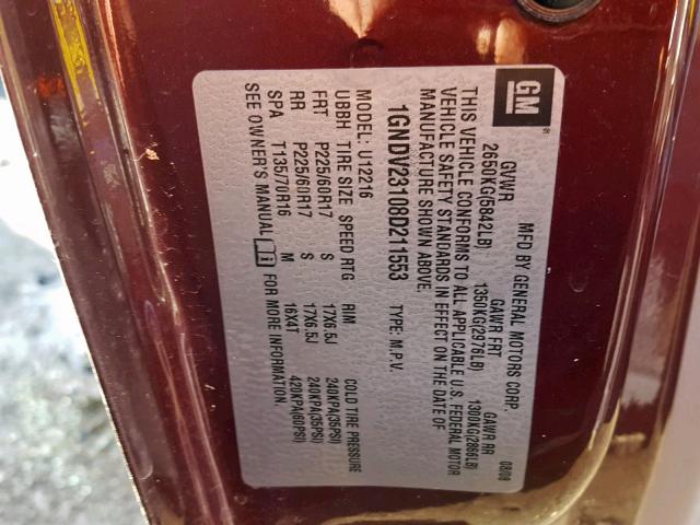 1GNDV23108D211553 - 2008 CHEVROLET UPLANDER L Bordo foto 10