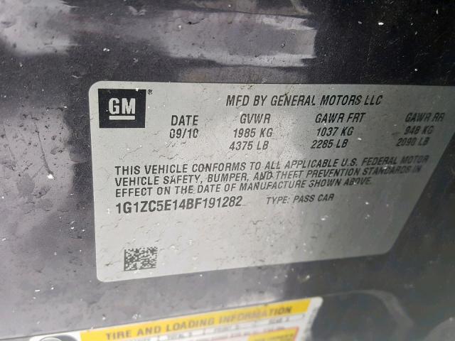 1G1ZC5E14BF191282 - 2011 CHEVROLET MALIBU 1LT ლურჯი ფოტო 10