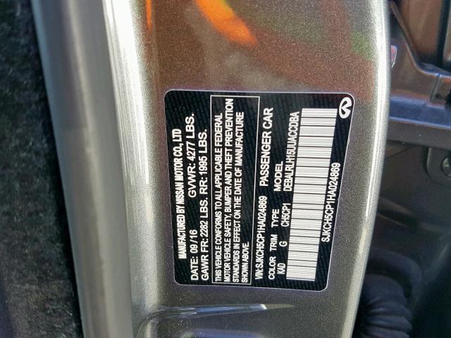 SJKCH5CP1HA024869 - 2017 INFINITI QX30 BASE GRAY photo 10