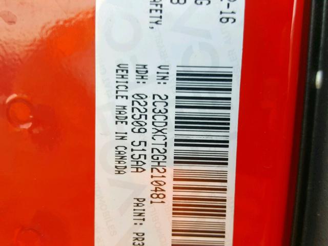 2C3CDXCT2GH210481 - 2016 DODGE CHARGER R/ 红色 照片 10