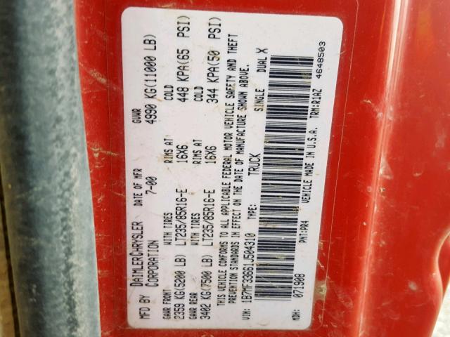 1B7MF33661J504310 - 2001 DODGE RAM 3500 RED photo 10