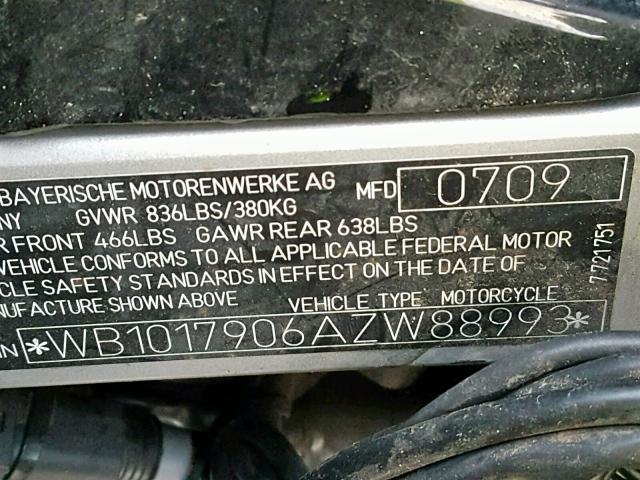 WB1017906AZW88993 - 2010 BMW G650 GS BLACK photo 10