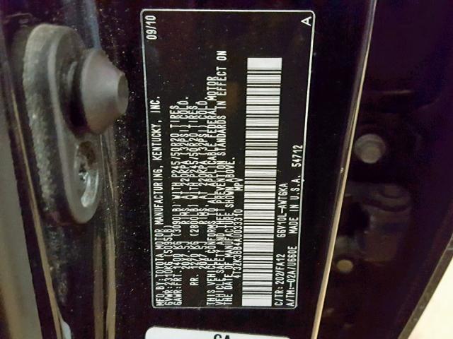 4T3ZK3BB4AU033310 - 2010 TOYOTA VENZA BASE BLACK photo 10