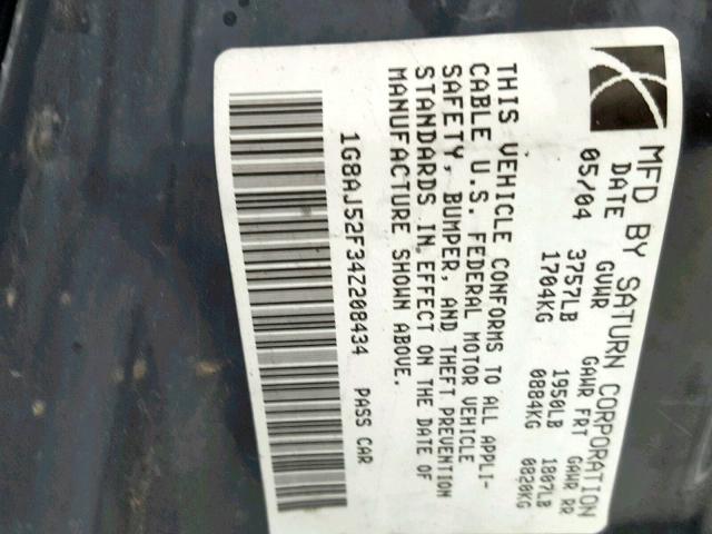 1G8AJ52F34Z208434 - 2004 SATURN ION LEVEL SILVER photo 10