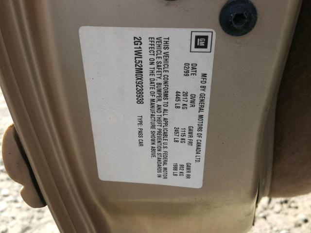 2G1WL52M0X9238938 - 1999 CHEVROLET LUMINA BAS GOLD photo 10