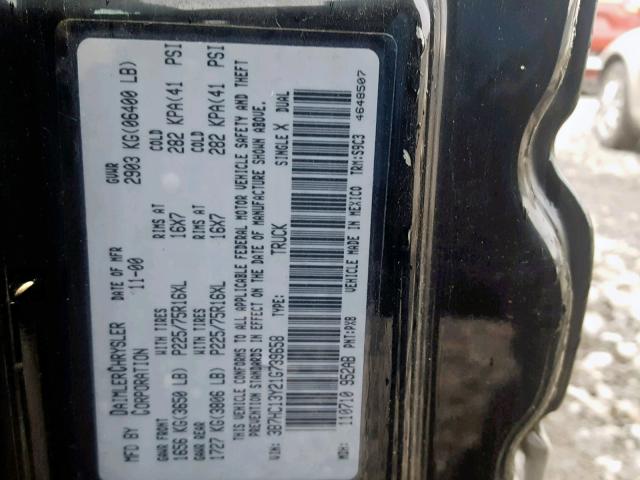 3B7HC13Y21G739658 - 2001 DODGE RAM 1500 შავი ფოტო 10