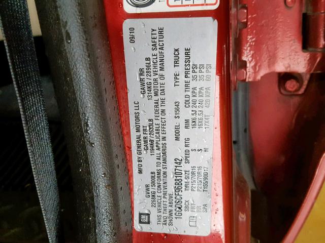 1GCDSCF96B8107142 - 2011 CHEVROLET COLORADO L MAROON photo 10