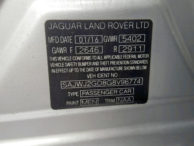 SAJWJ2GD8G8V96774 - 2016 JAGUAR XJL PORTFO SILVER photo 10