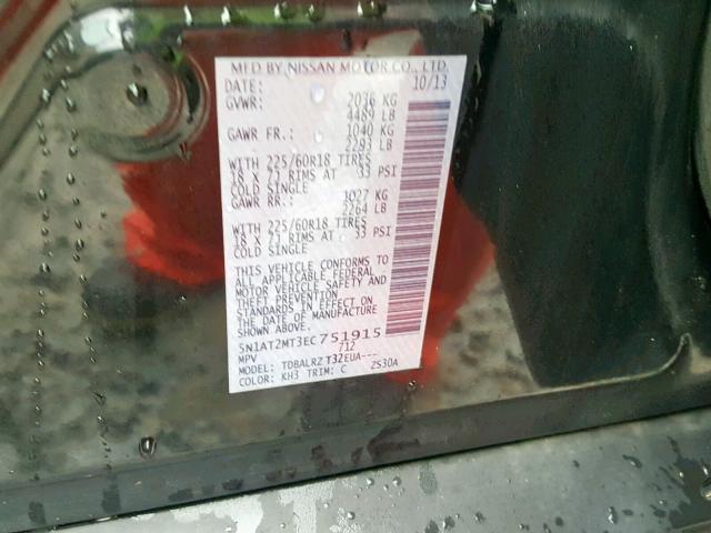 5N1AT2MT3EC751915 - 2014 NISSAN ROGUE S Qara foto 10