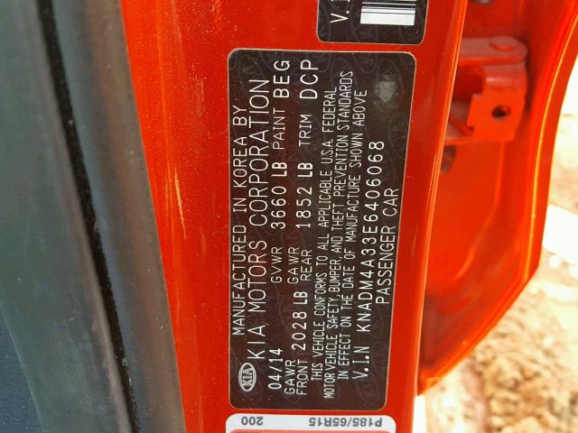 KNADM4A33E6406068 - 2014 KIA RIO LX RED photo 10