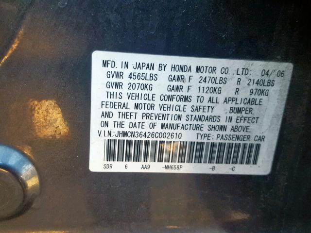 JHMCN36426C002610 - 2006 HONDA ACCORD HYB 灰色 照片 10