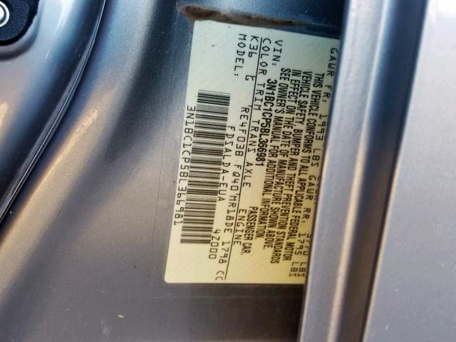 3N1BC1CP5BL366981 - 2011 NISSAN VERSA S GRAY photo 10