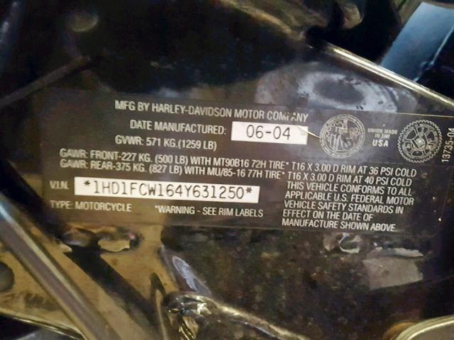 1HD1FCW164Y631250 - 2004 HARLEY-DAVIDSON FLHTCUI 黑色 照片 10