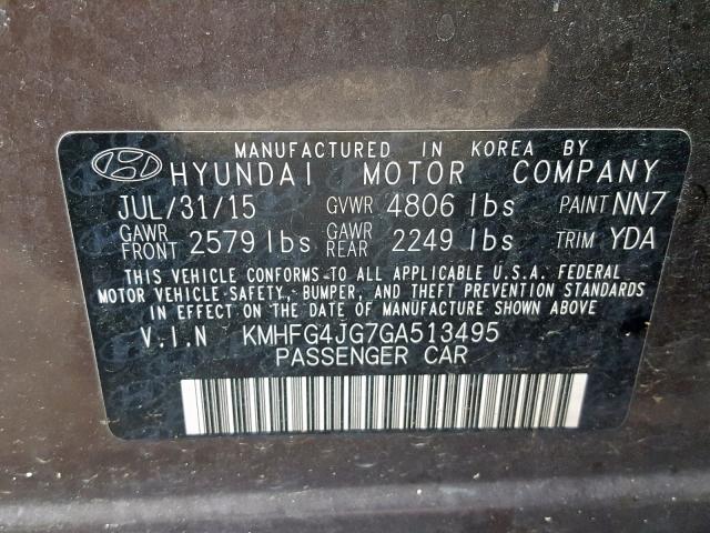 KMHFG4JG7GA513495 - 2016 HYUNDAI AZERA BROWN photo 10