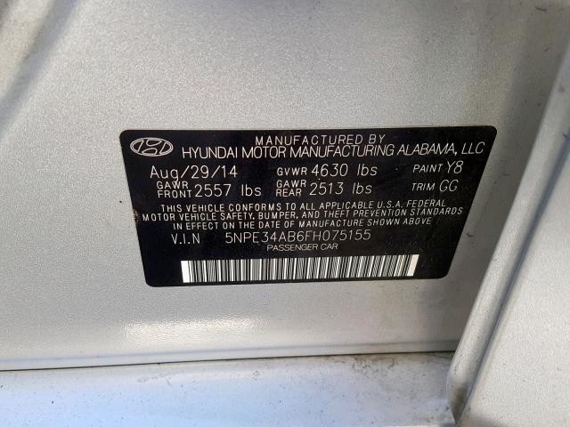 5NPE34AB6FH075155 - 2015 HYUNDAI SONATA SPO SILVER photo 10