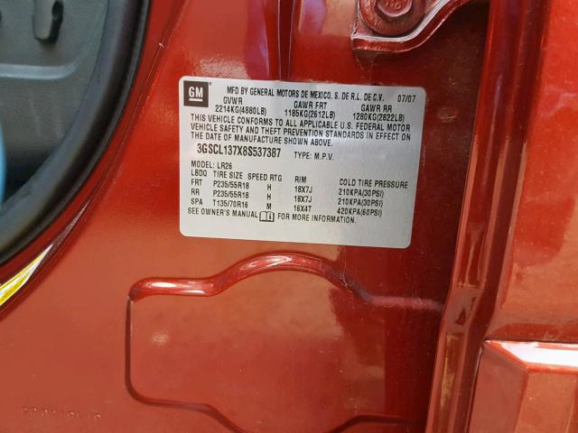 3GSCL137X8S537387 - 2008 SATURN VUE REDLIN RED photo 10