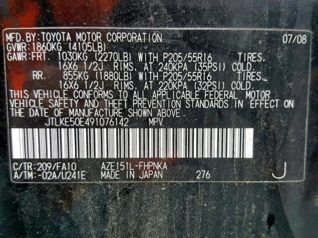 JTLKE50E491076142 - 2009 TOYOTA SCION XB Қара фото 10