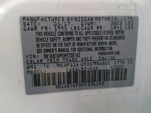 3N1AB7AP0HY336142 - 2017 NISSAN SENTRA S Ağ foto 10